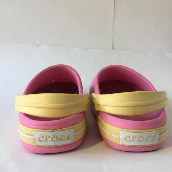 Girls Crocs Pink and Yellow Clogs Size J 1 Kids Shoes Original - Picture 5 of 14